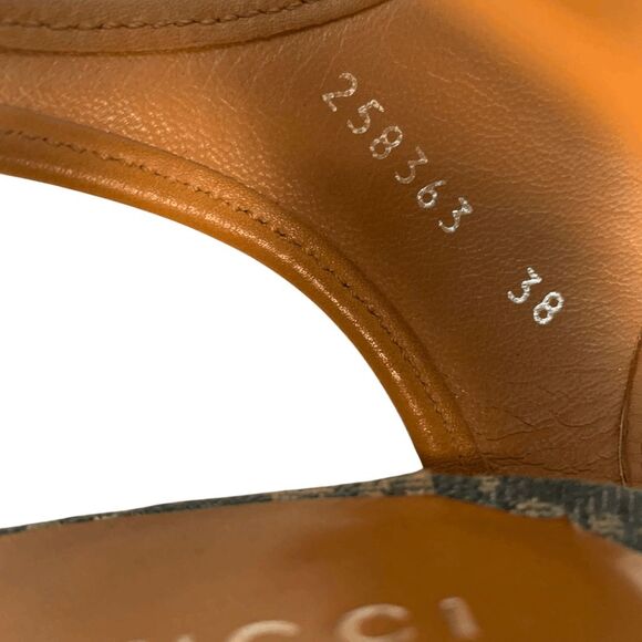 Gucci Double GG Logo Canvas Platform Sandal EU 38 US 8 Blue Slingback High Heel - Picture 9 of 11